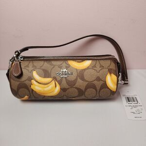 NWT Coach CR368 Nolita Barrel Bag Signature Canvas With Banana Print Khaki